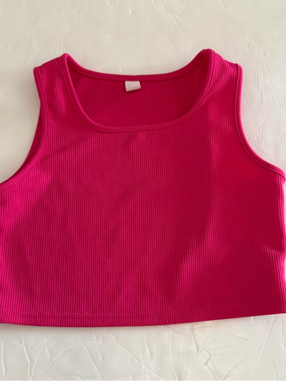 Hot Pink Sleeveless Ribbed Scoop Neck Crop Top